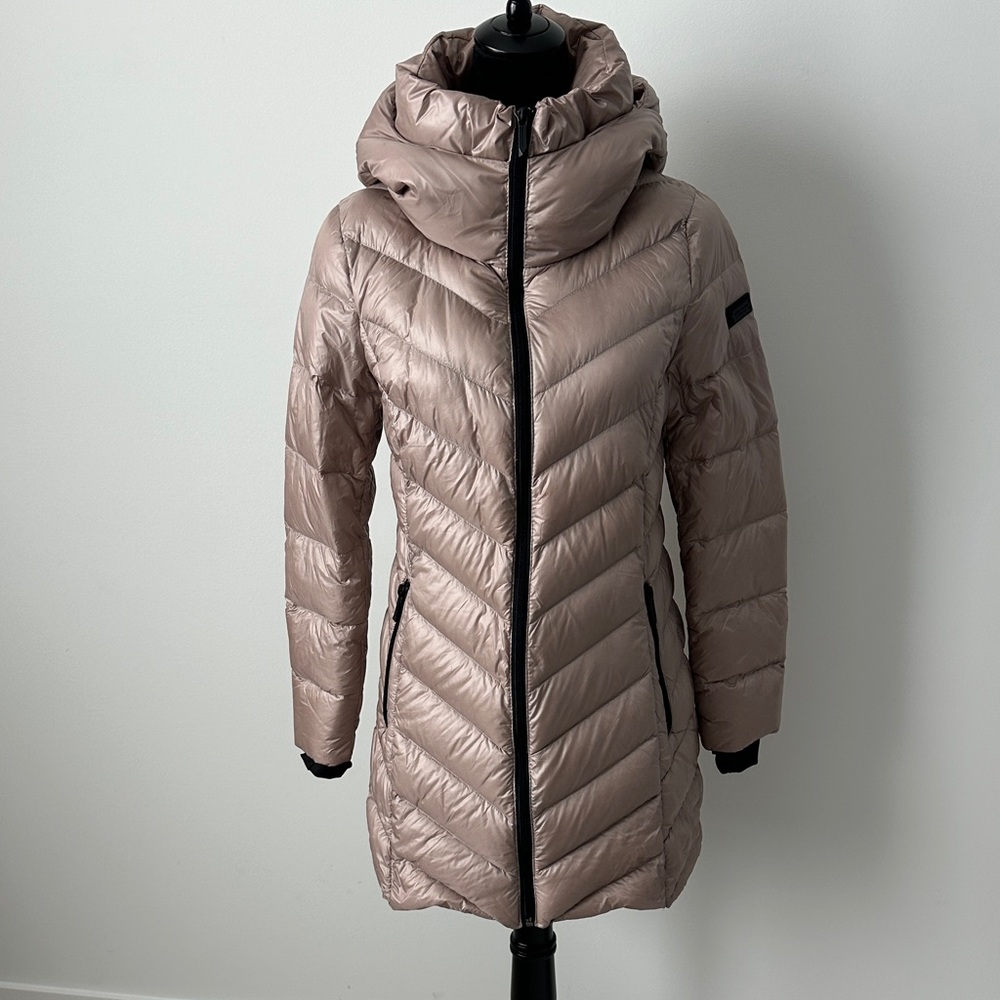 BCBGMaxAzria Blush Colored Puffer Jacket with Hood